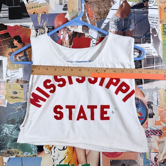 Vintage Mississippi State Cropped Tank Top White & Red Sleeveless DEL Football - Picture 5 of 8